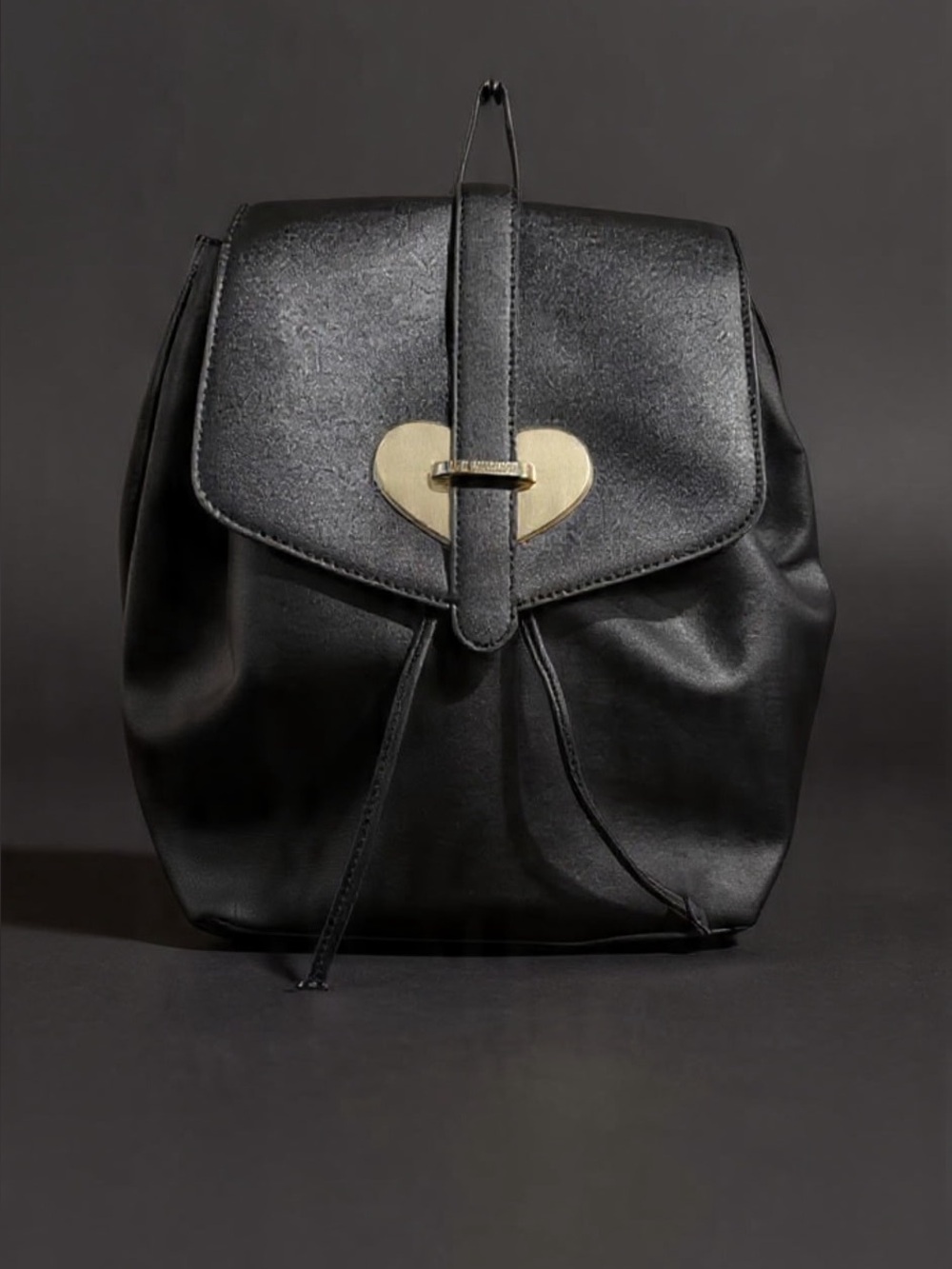 Love Moschino Black Backpack with Gold Heart Hardware